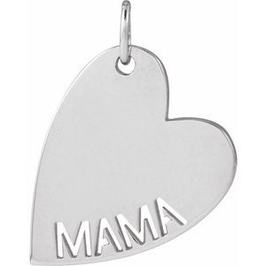 14K White Gold Mama Heart Pendant