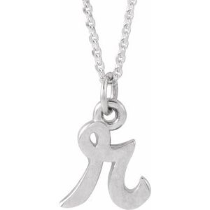 14K White Gold Petite Initial R 16" Necklace