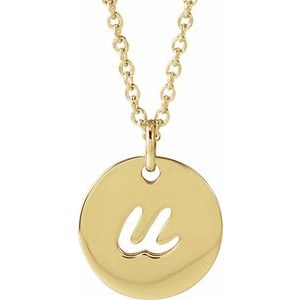 14K Yellow Gold Script Initial U 16-18" Necklace
