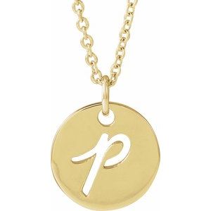14K Yellow Gold Script Initial P 16-18" Necklace