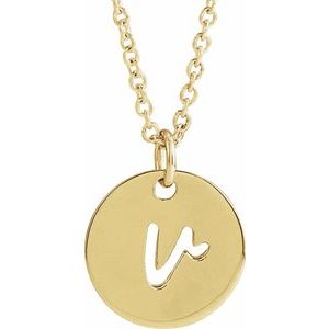 14K Yellow Gold Script Initial V 16-18" Necklace