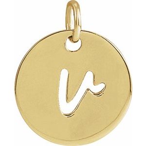 14K Yellow Gold Script Initial V Pendant
