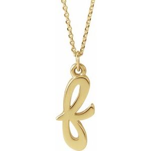 14K Yellow Gold Petite Initial F 16" Necklace