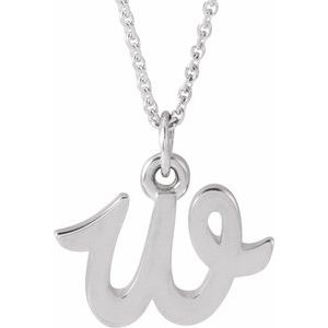 14K White Gold Petite Initial W 16" Necklace