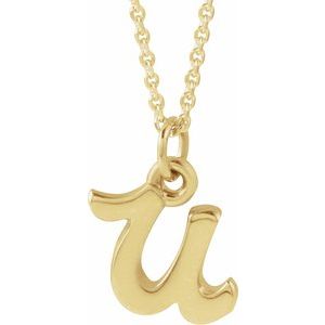 14K Yellow Gold Petite Initial U 16" Necklace