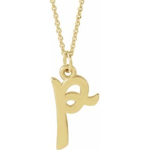 14K Yellow Gold Petite Initial P 16" Necklace