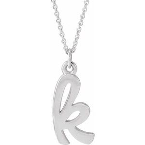 14K White Gold Petite Initial K 16" Necklace