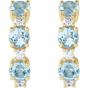 14K Yellow Gold Natural Sky Blue Topaz & 1/10 CTW Natural Diamond Hoop Earrings