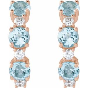 14K Rose Gold Natural Sky Blue Topaz & 1/10 CTW Natural Diamond Hoop Earrings
