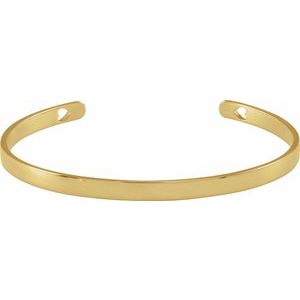 14K Yellow Engravable Heart Pierced Cuff 7" Bracelet