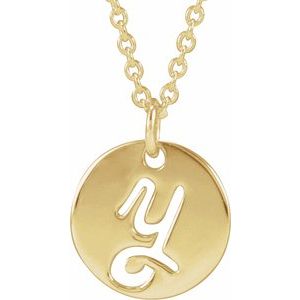 14K Yellow Gold Script Initial Y 16-18" Necklace