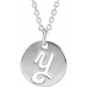 14K White Gold Script Initial Y 16-18" Necklace
