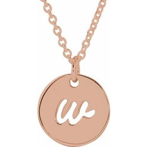 14K Rose Gold Script Initial W 16-18" Necklace