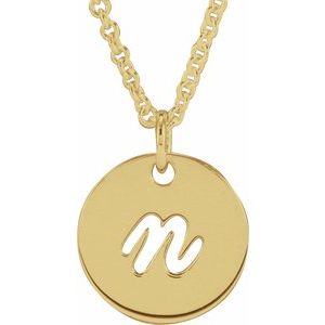 14K Yellow Gold Script Initial N 16-18" Necklace