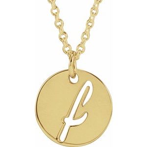 14K Yellow Gold Script Initial F 16-18" Necklace