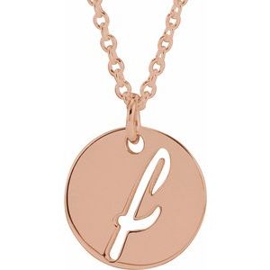 14K Rose Gold Script Initial F 16-18" Necklace