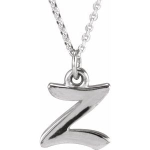 14K White Gold Petite Initial Z 16" Necklace