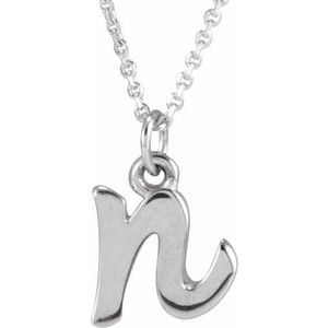 14K White Gold Petite Initial N 16" Necklace