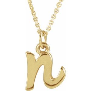 14K Yellow Gold Petite Initial N 16" Necklace