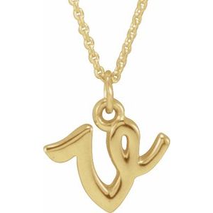 14K Yellow Gold Petite Initial V 16" Necklace