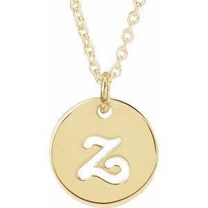 14K Yellow Gold Script Initial Z 16-18" Necklace