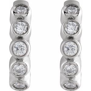 14K White Gold 1/8 CTW Natural Diamond 10.25 mm Hinged Hoop Earrings