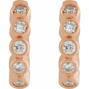 14K Rose Gold 1/8 CTW Natural Diamond 10.25 mm Hinged Hoop Earrings