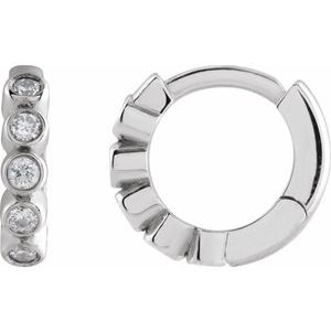 Sterling Silver 1/8 CTW Natural Diamond 10.25 mm Hinged Hoop Earrings