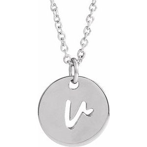 Platinum Script Initial V 16-18" Necklace