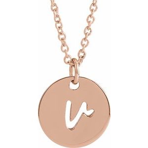 14K Rose Gold Script Initial V 16-18" Necklace