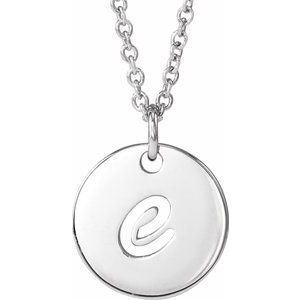 14K White Gold Script Initial E 16-18" Necklace