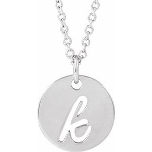 14K White Gold Script Initial K 16-18" Necklace