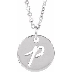 Platinum Script Initial P 16-18" Necklace