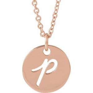 14K Rose Gold Script Initial P 16-18" Necklace