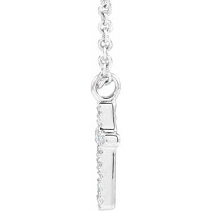 14K White Gold .04 CTW Natural Diamond Cross 18" Necklace