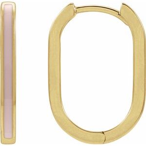 14K Yellow Gold Pink Enamel 11.9 mm Hoop Earrings