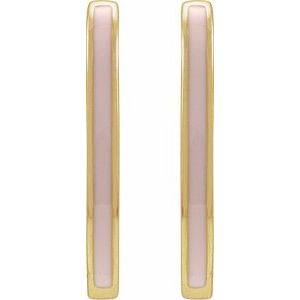 14K Yellow Gold Pink Enamel 11.9 mm Hoop Earrings