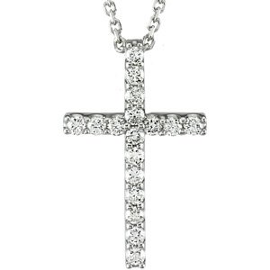 14K White Gold 1/5 CTW Natural Diamond Petite Cross 18" Necklace