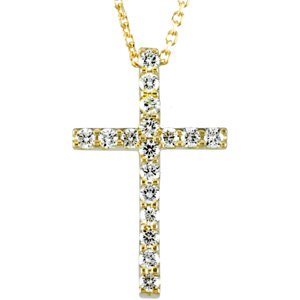 14K Yellow Gold 1/4 CTW Natural Diamond Petite Cross 18" Necklace