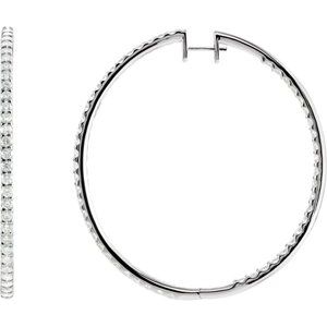 14K White Gold 5 CTW Natural Diamond Inside-Outside 51 mm Hoop Earrings