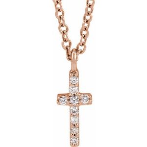 14K Rose Gold .03 CTW Natural Diamond Cross 18" Necklace
