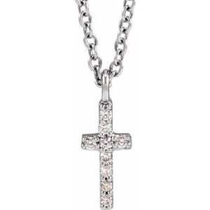 14K White Gold .03 CTW Natural Diamond Cross 18" Necklace
