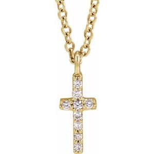 14K Yellow Gold .03 CTW Natural Diamond Cross 18" Necklace