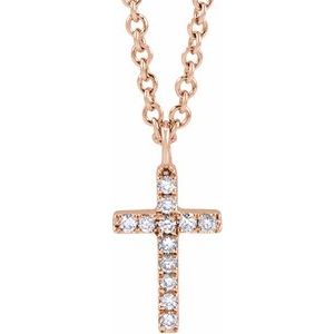 14K Rose Gold .04 CTW Natural Diamond Cross 18" Necklace