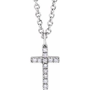 14K White Gold .04 CTW Natural Diamond Cross 18" Necklace