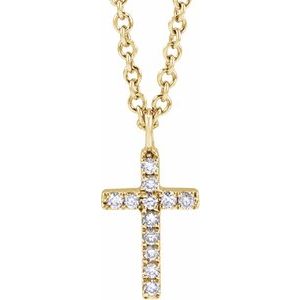 14K Yellow Gold .04 CTW Natural Diamond Cross 18" Necklace