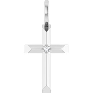 Sterling Silver .0075 CT Natural Diamond Cross Charm/Pendant