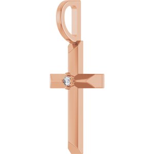 14K Rose Gold .0075 CT Natural Diamond Cross Charm/Pendant