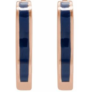 14K Rose Gold Blue Enamel Hinged 12.1 mm Hoop Earrings