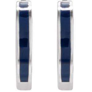 Sterling Silver Blue Enamel Hinged 12.1 mm Hoop Earrings